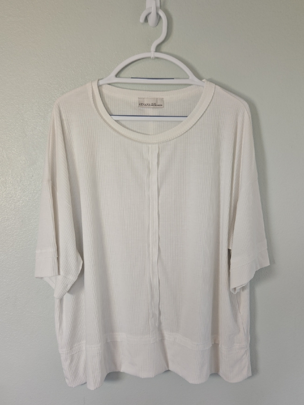 Zenana | White Slouchy Ribbed Crew Neck Top Size 1X/2X